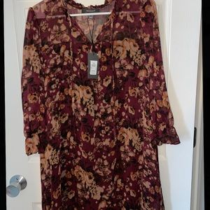 Floral maroon long sleeve dress